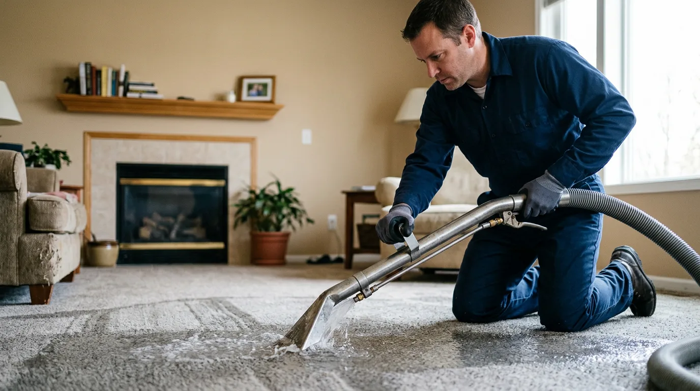 Water damage restoration technician working near Sellersburg, IN